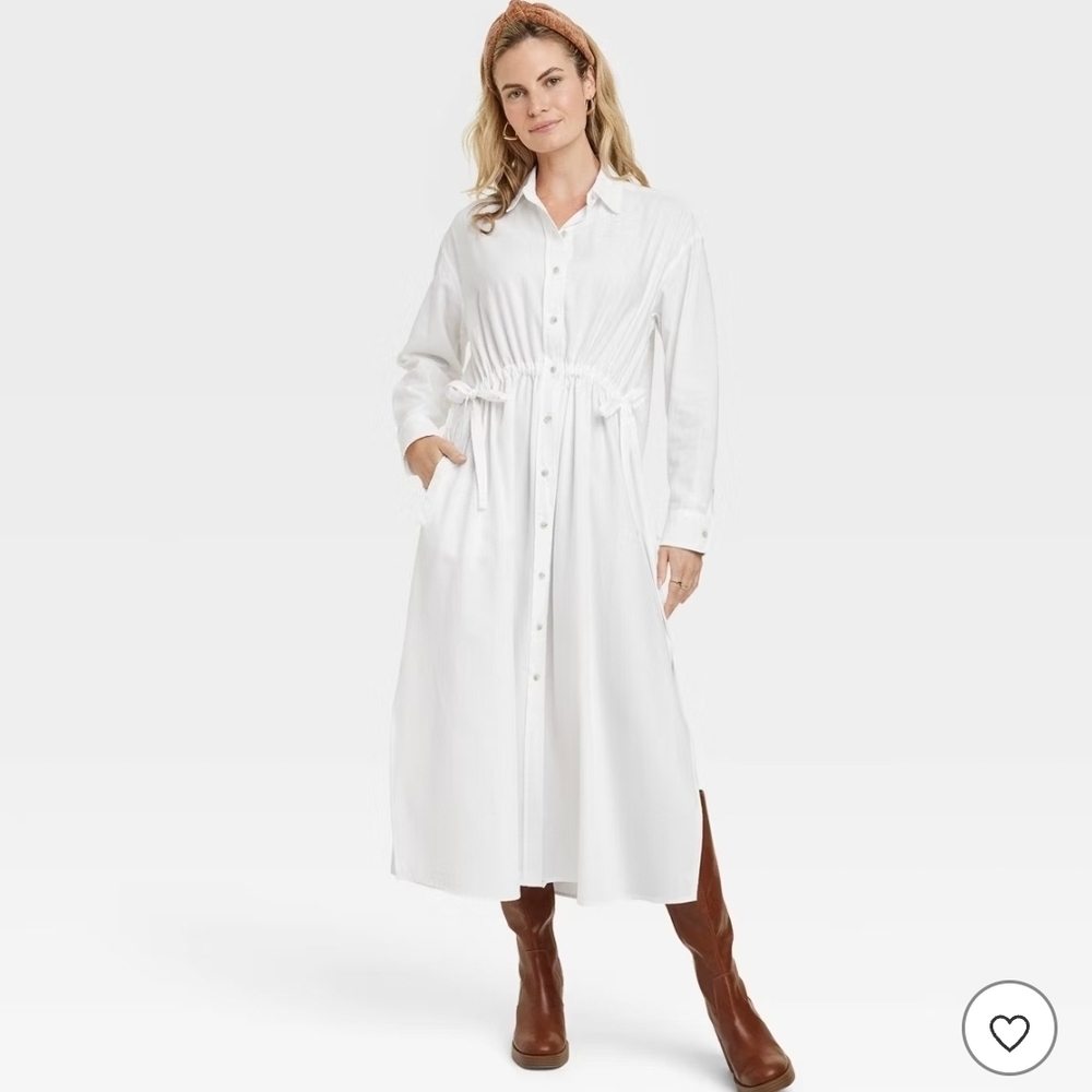 Universal Thread White Button-Front Drawstring Maxi Shirt Dress